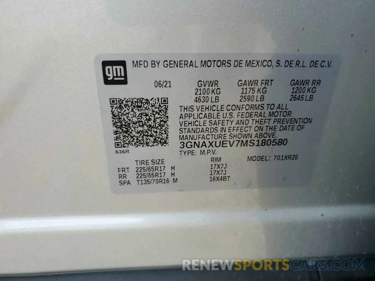 14 fotografías del automóvil dañado 3GNAXUEV7MS180580 CHEVROLET EQUINOX 2021