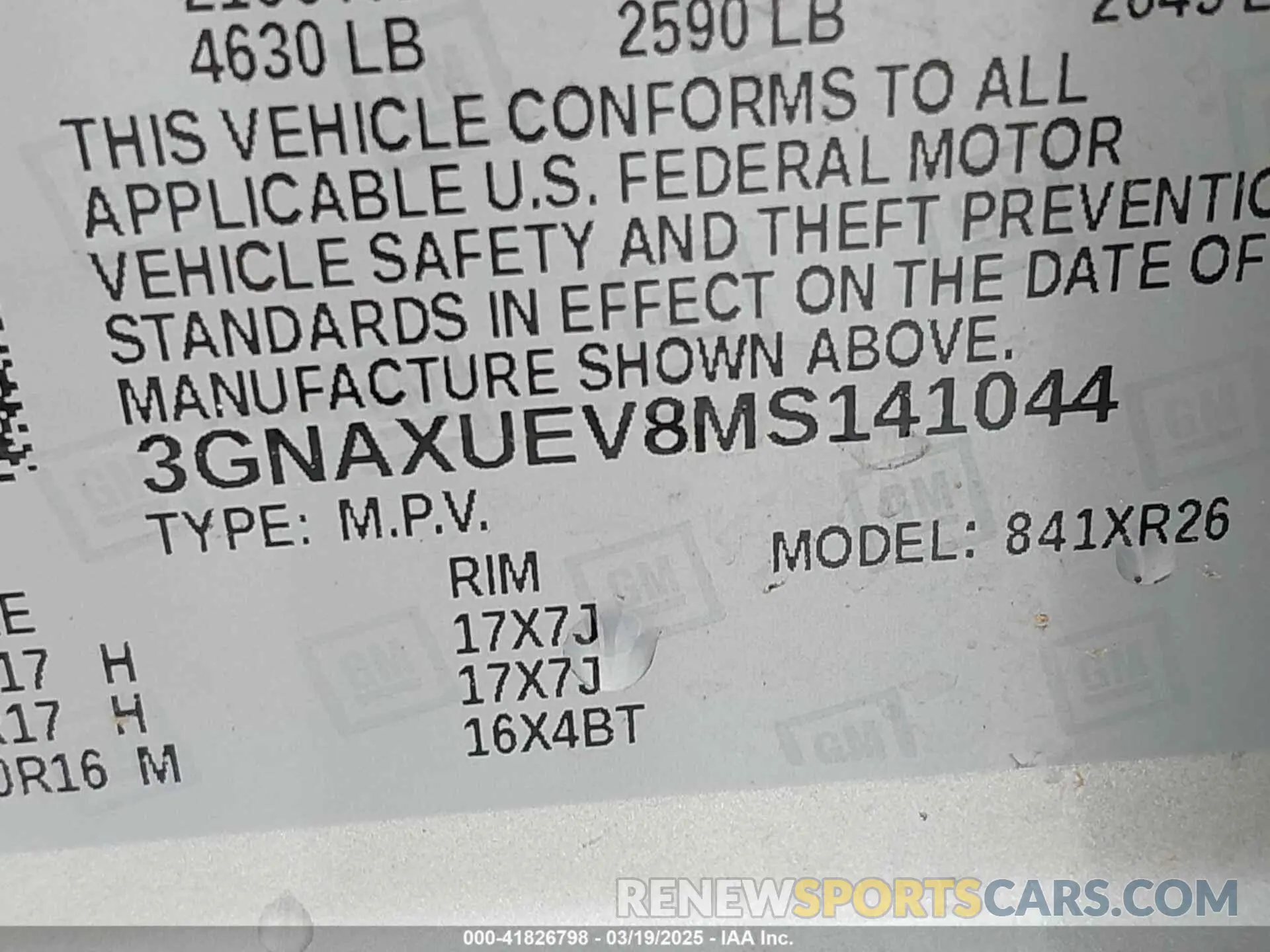 9 fotografías del automóvil dañado 3GNAXUEV8MS141044 CHEVROLET EQUINOX 2021