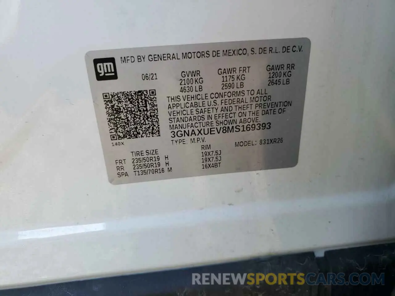 13 fotografías del automóvil dañado 3GNAXUEV8MS169393 CHEVROLET EQUINOX 2021
