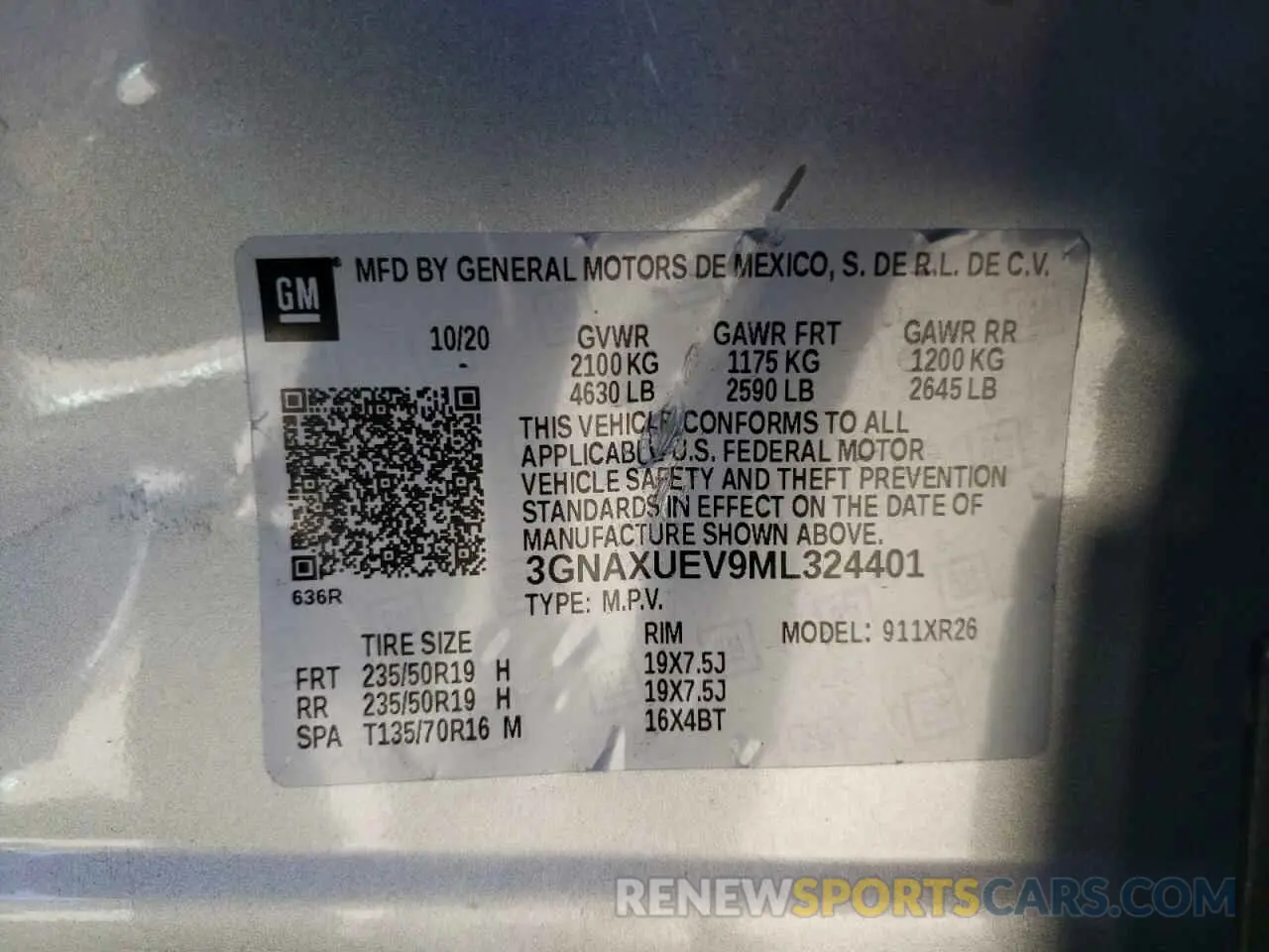 13 fotografías del automóvil dañado 3GNAXUEV9ML324401 CHEVROLET EQUINOX 2021