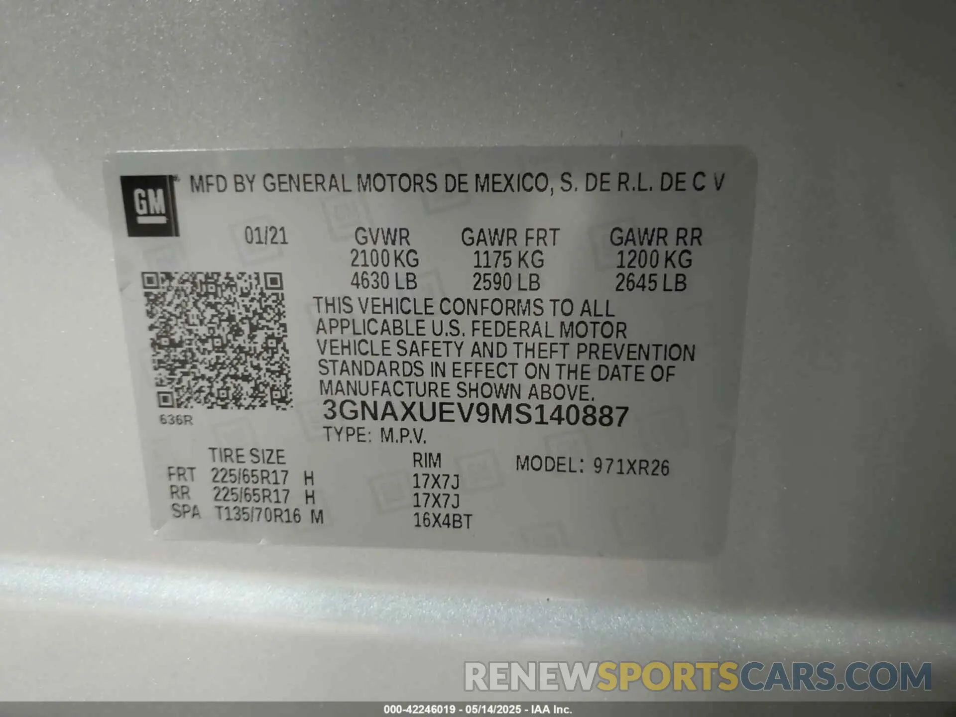 9 fotografías del automóvil dañado 3GNAXUEV9MS140887 CHEVROLET EQUINOX 2021