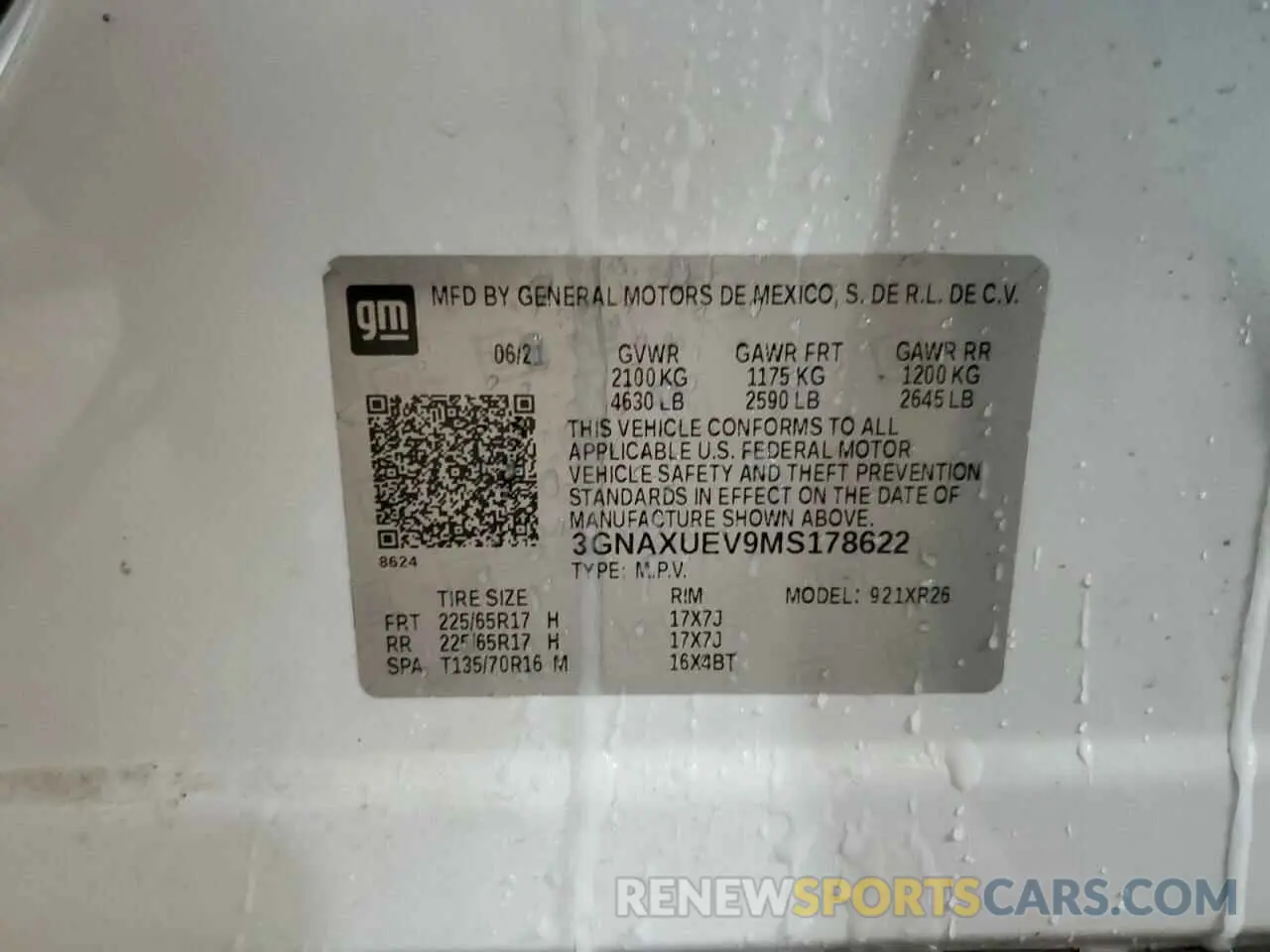 13 fotografías del automóvil dañado 3GNAXUEV9MS178622 CHEVROLET EQUINOX 2021