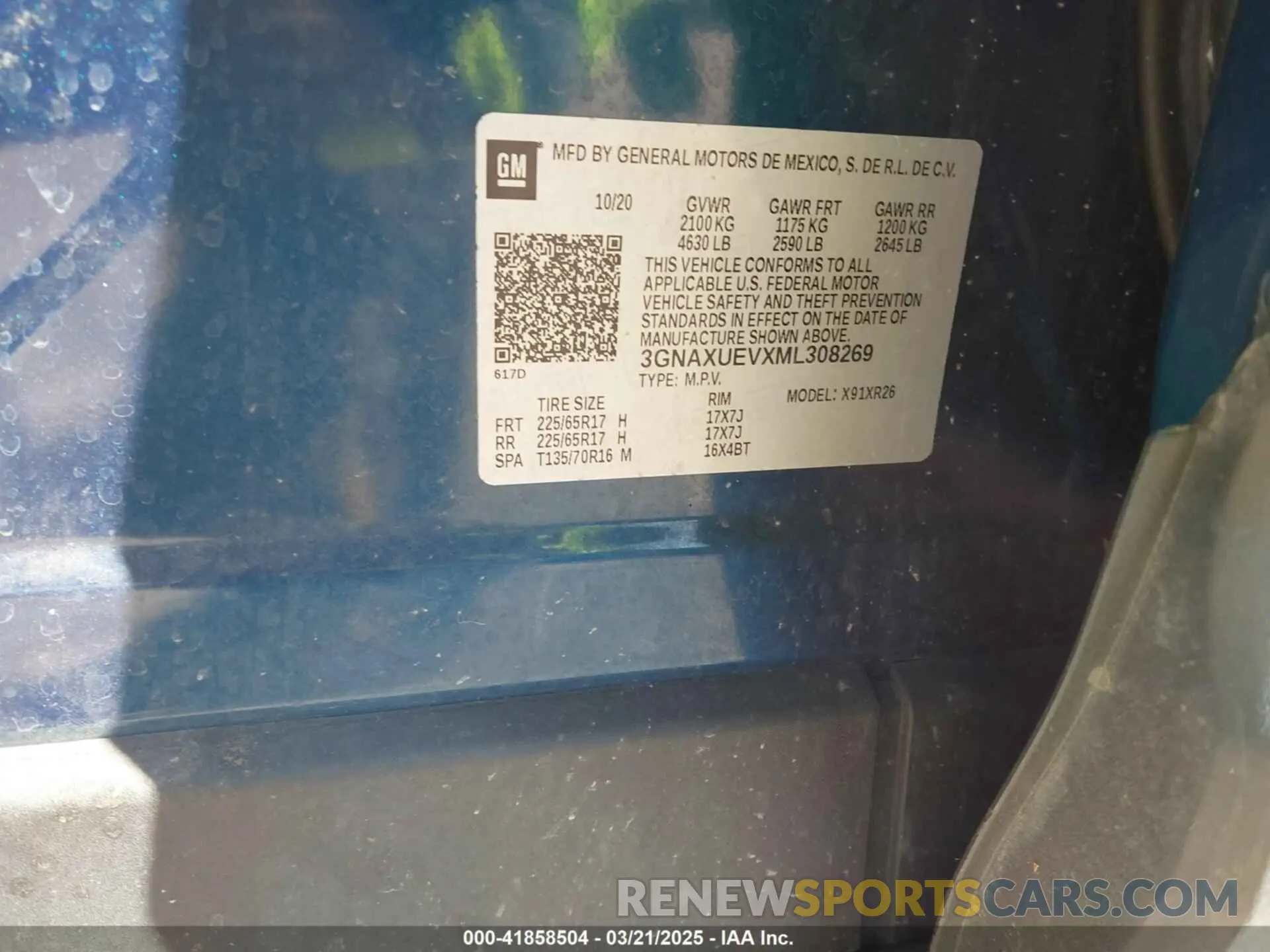 9 fotografías del automóvil dañado 3GNAXUEVXML308269 CHEVROLET EQUINOX 2021