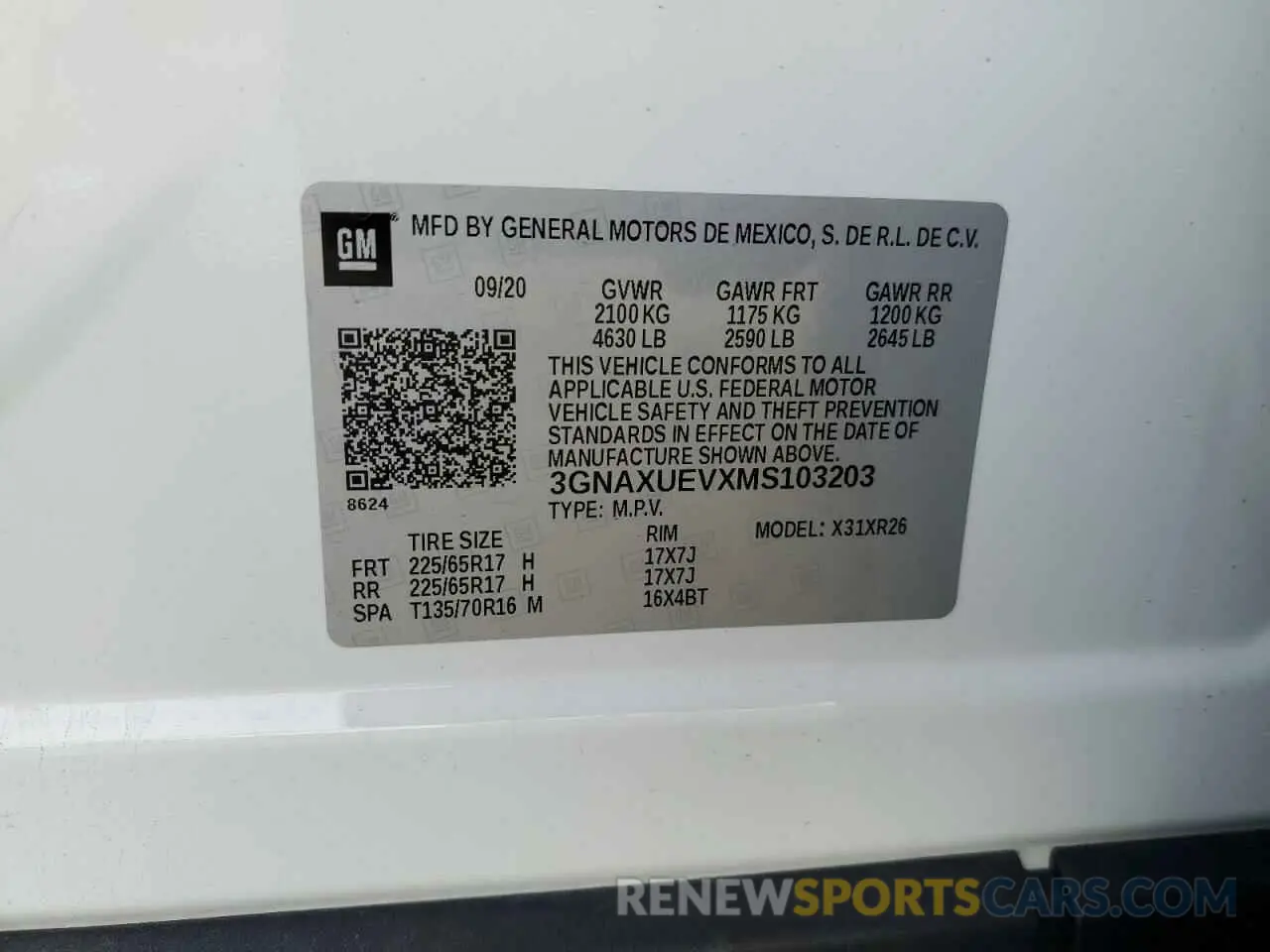 13 fotografías del automóvil dañado 3GNAXUEVXMS103203 CHEVROLET EQUINOX 2021