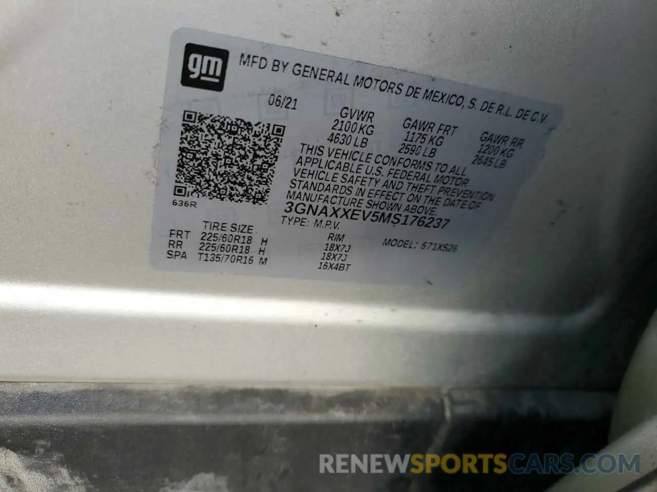 13 fotografías del automóvil dañado 3GNAXXEV5MS176237 CHEVROLET EQUINOX 2021