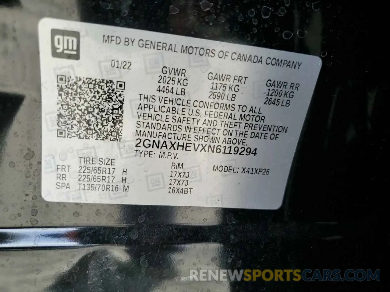 15 fotografías del automóvil dañado 2GNAXHEVXN6119294 CHEVROLET EQUINOX 2022