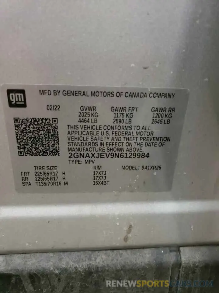 13 fotografías del automóvil dañado 2GNAXJEV9N6129984 CHEVROLET EQUINOX 2022