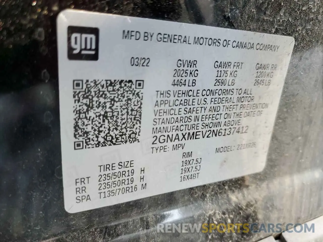 15 fotografías del automóvil dañado 2GNAXMEV2N6137412 CHEVROLET EQUINOX 2022