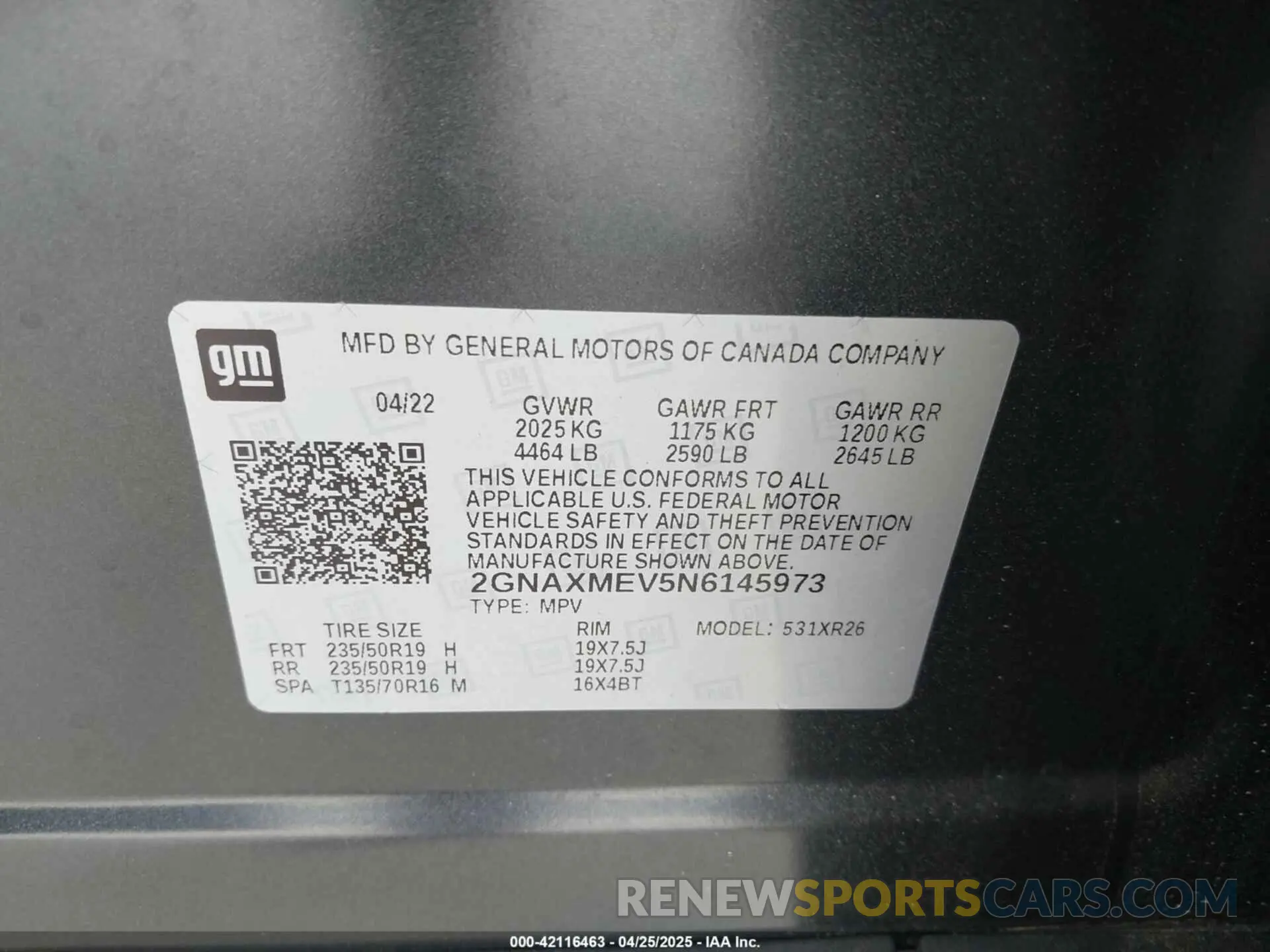 9 fotografías del automóvil dañado 2GNAXMEV5N6145973 CHEVROLET EQUINOX 2022
