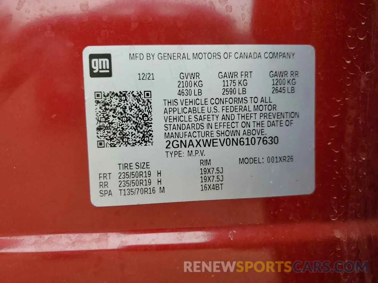14 fotografías del automóvil dañado 2GNAXWEV0N6107630 CHEVROLET EQUINOX 2022
