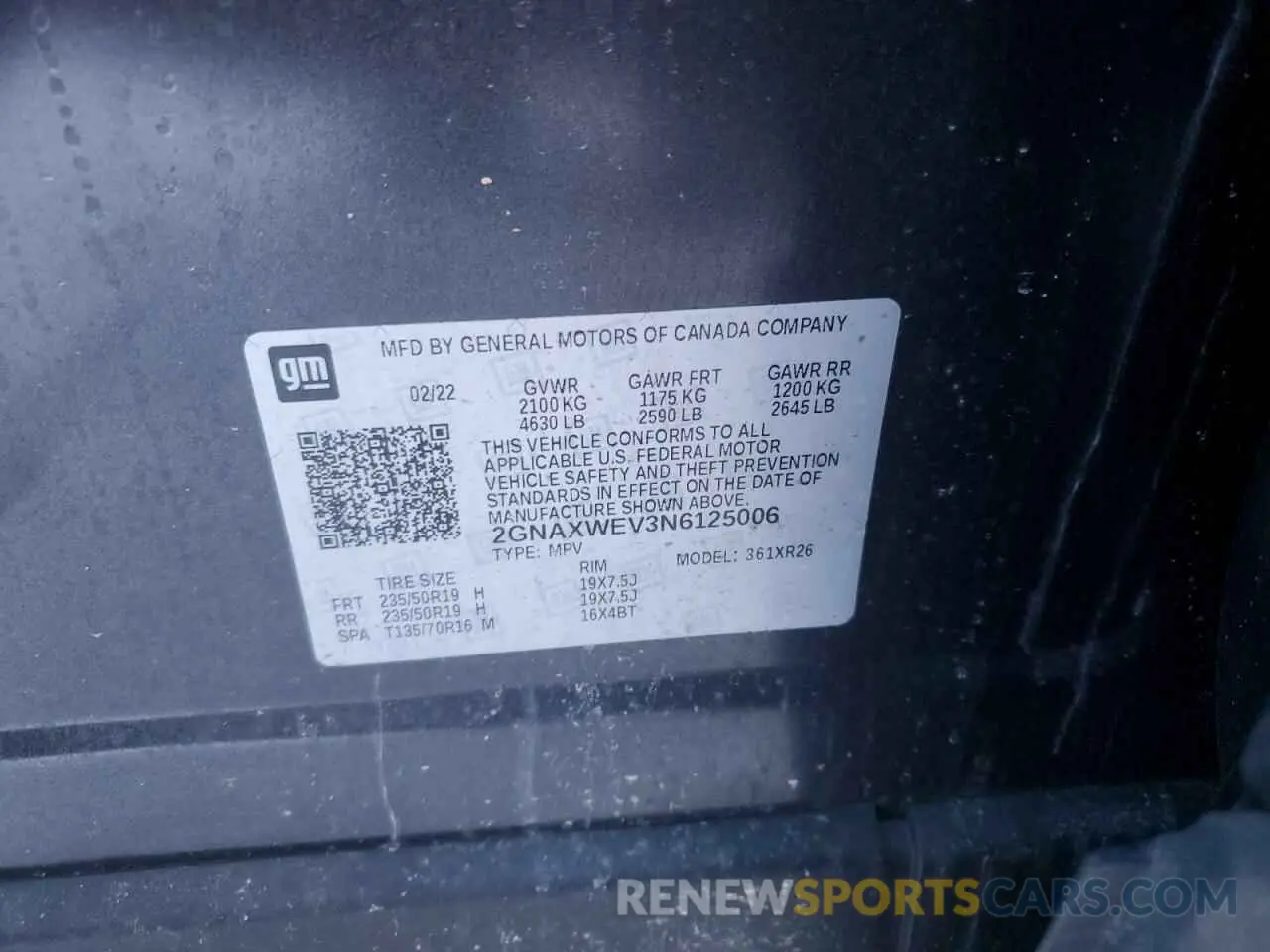 12 fotografías del automóvil dañado 2GNAXWEV3N6125006 CHEVROLET EQUINOX 2022
