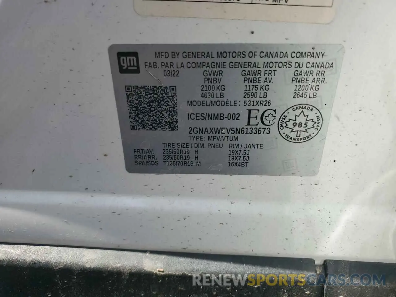 14 fotografías del automóvil dañado 2GNAXWEV5N6133673 CHEVROLET EQUINOX 2022