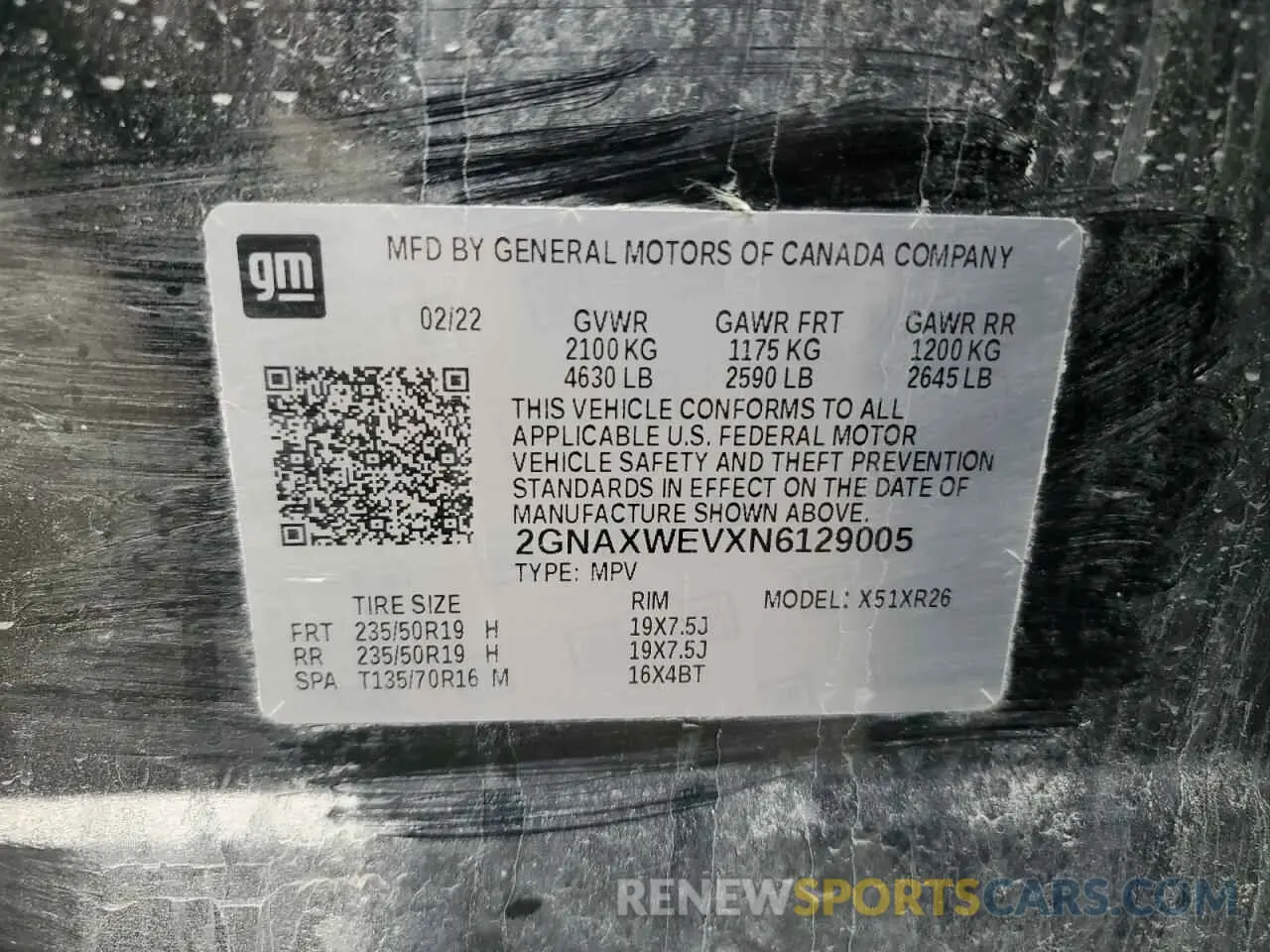 14 fotografías del automóvil dañado 2GNAXWEVXN6129005 CHEVROLET EQUINOX 2022