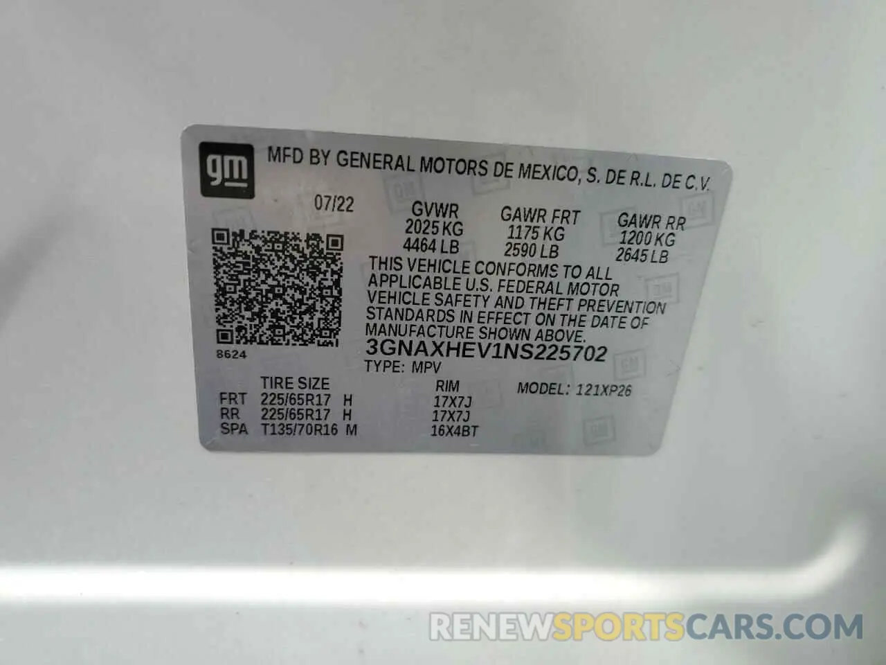 13 fotografías del automóvil dañado 3GNAXHEV1NS225702 CHEVROLET EQUINOX 2022