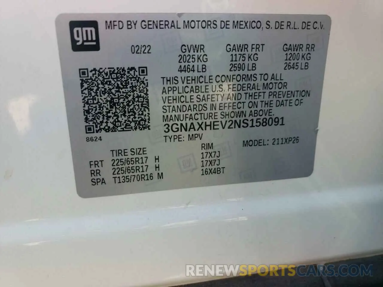 15 fotografías del automóvil dañado 3GNAXHEV2NS158091 CHEVROLET EQUINOX 2022