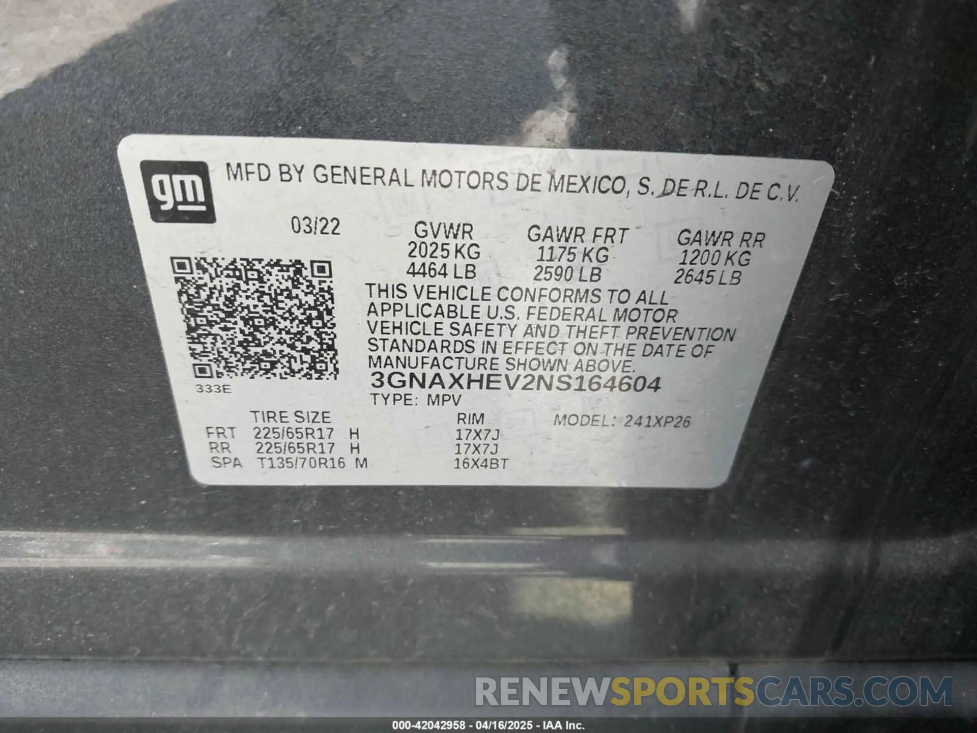 9 fotografías del automóvil dañado 3GNAXHEV2NS164604 CHEVROLET EQUINOX 2022