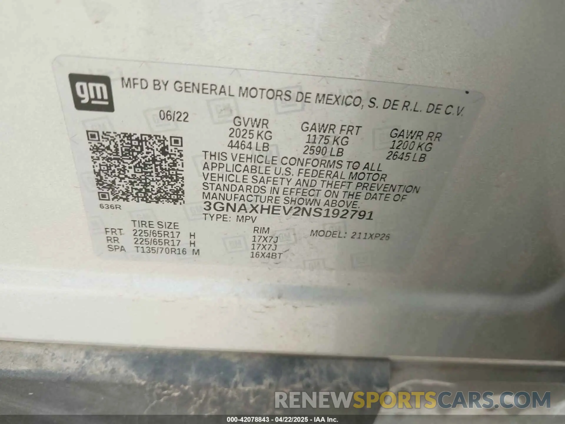 9 fotografías del automóvil dañado 3GNAXHEV2NS192791 CHEVROLET EQUINOX 2022