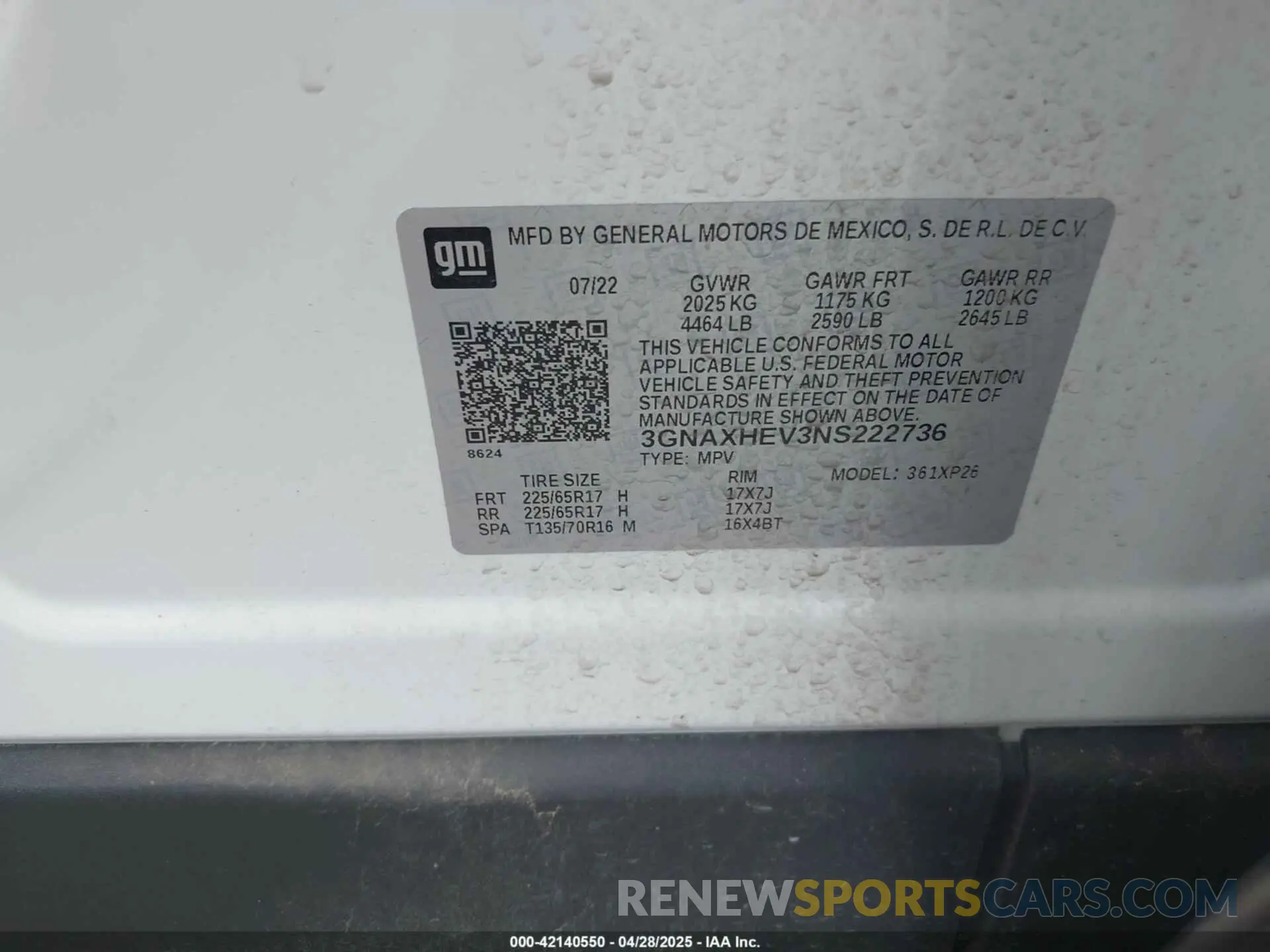 9 fotografías del automóvil dañado 3GNAXHEV3NS222736 CHEVROLET EQUINOX 2022