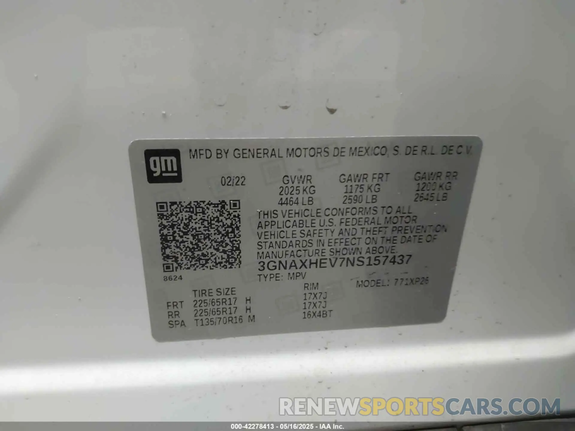 9 fotografías del automóvil dañado 3GNAXHEV7NS157437 CHEVROLET EQUINOX 2022