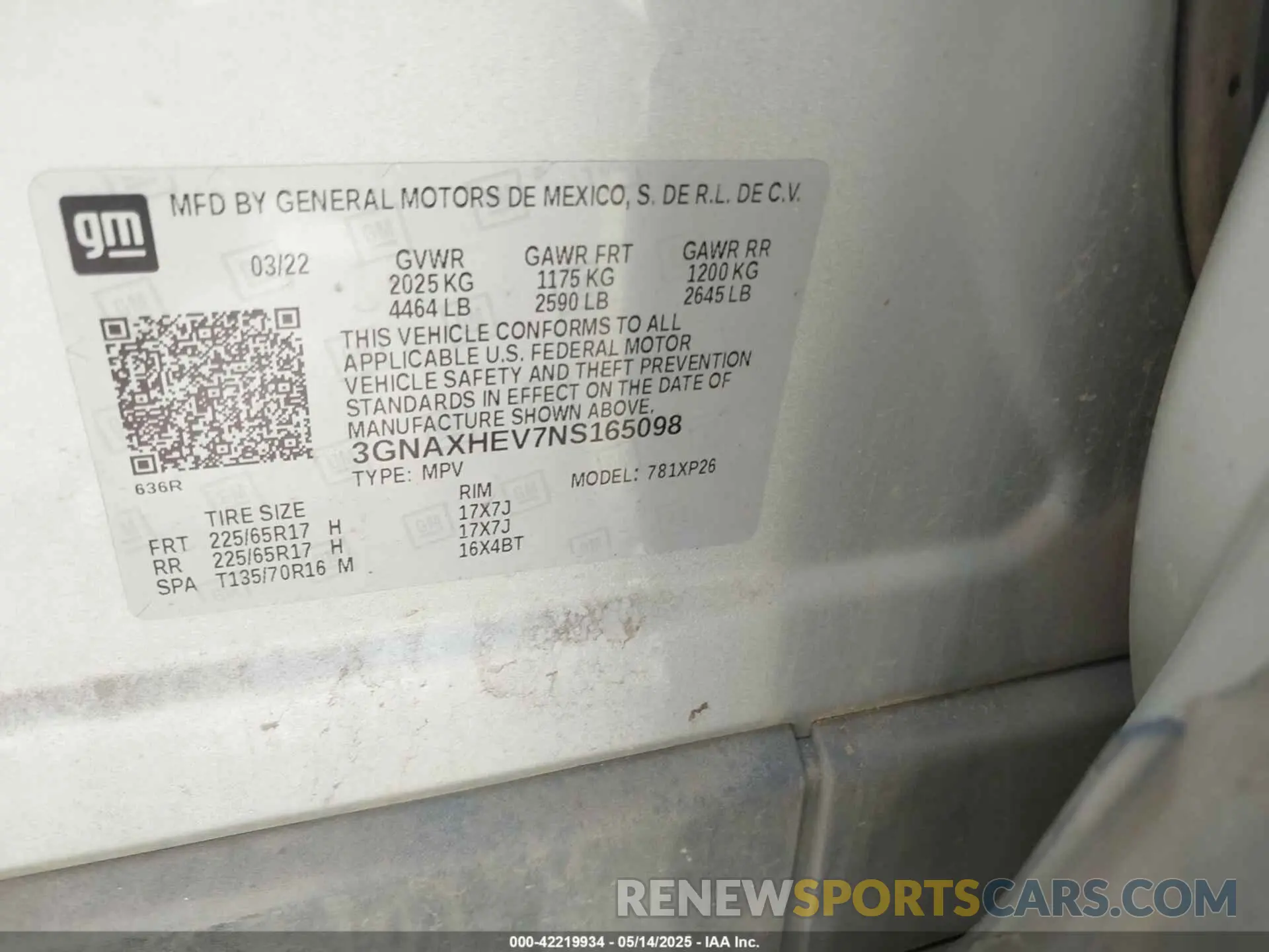 9 fotografías del automóvil dañado 3GNAXHEV7NS165098 CHEVROLET EQUINOX 2022
