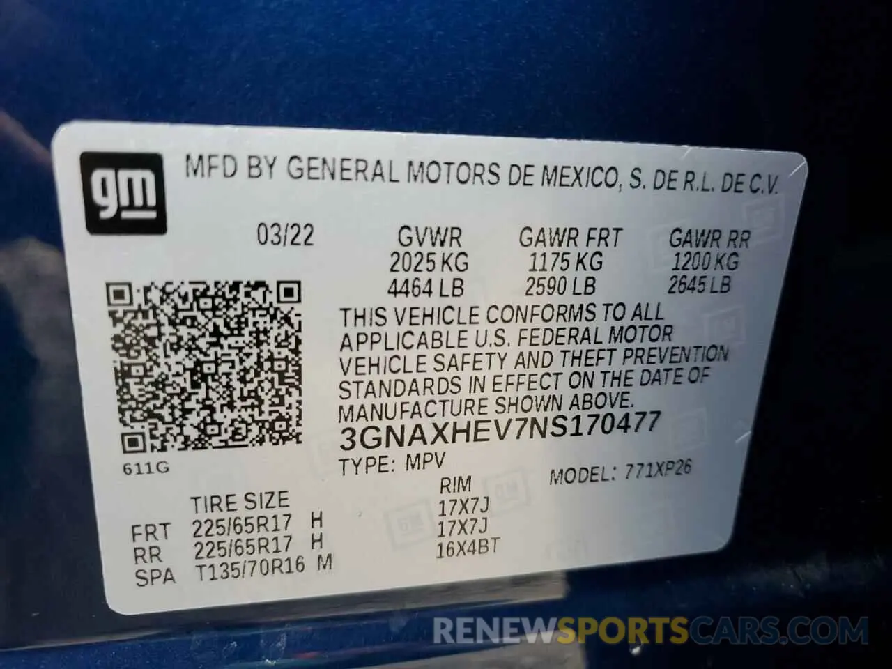 15 fotografías del automóvil dañado 3GNAXHEV7NS170477 CHEVROLET EQUINOX 2022