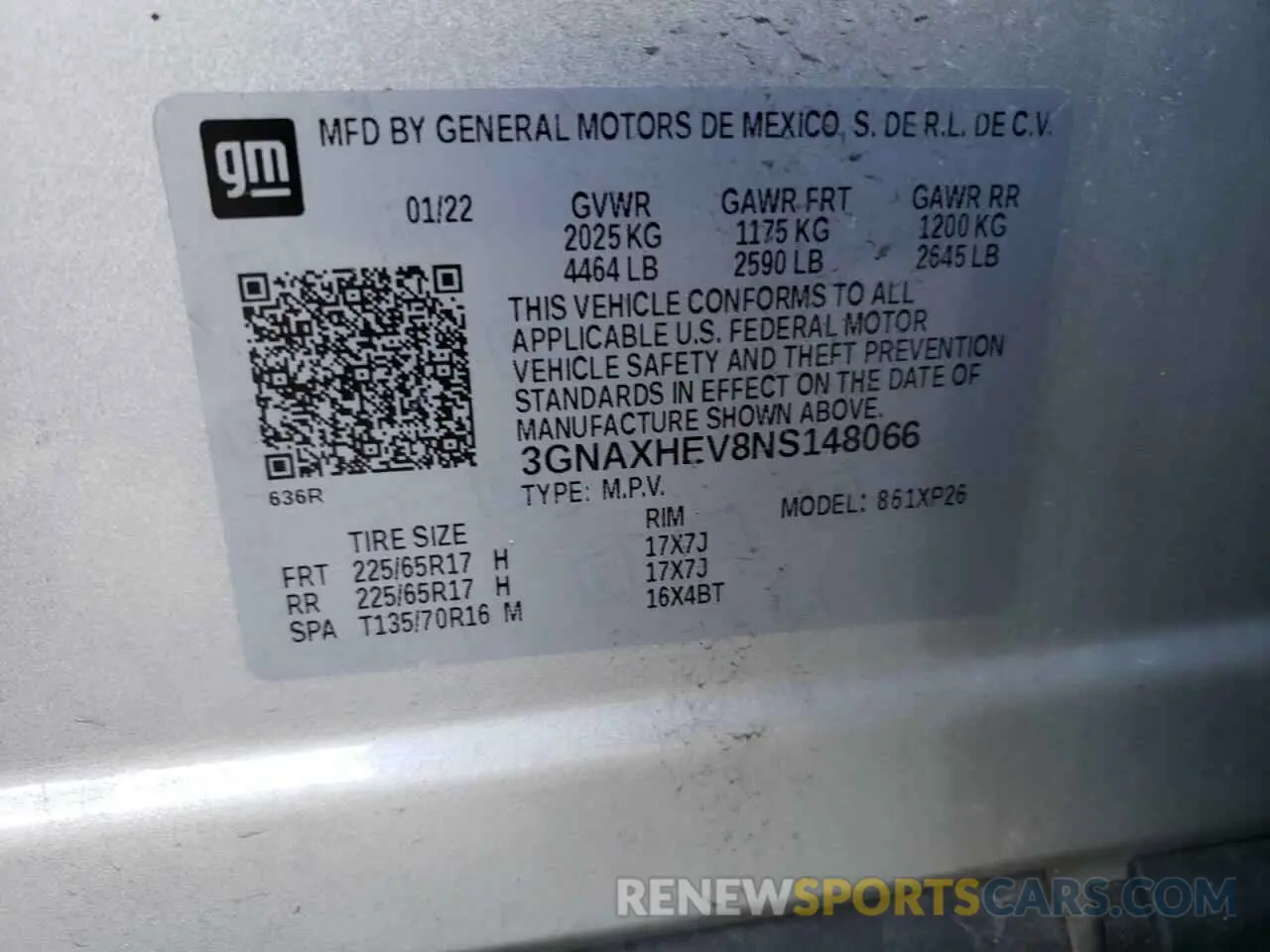 12 fotografías del automóvil dañado 3GNAXHEV8NS148066 CHEVROLET EQUINOX 2022