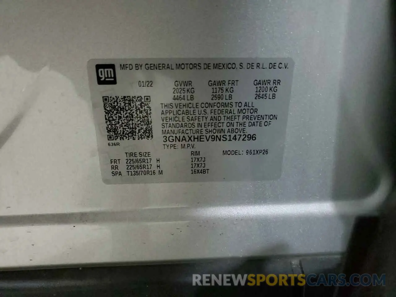 12 fotografías del automóvil dañado 3GNAXHEV9NS147296 CHEVROLET EQUINOX 2022