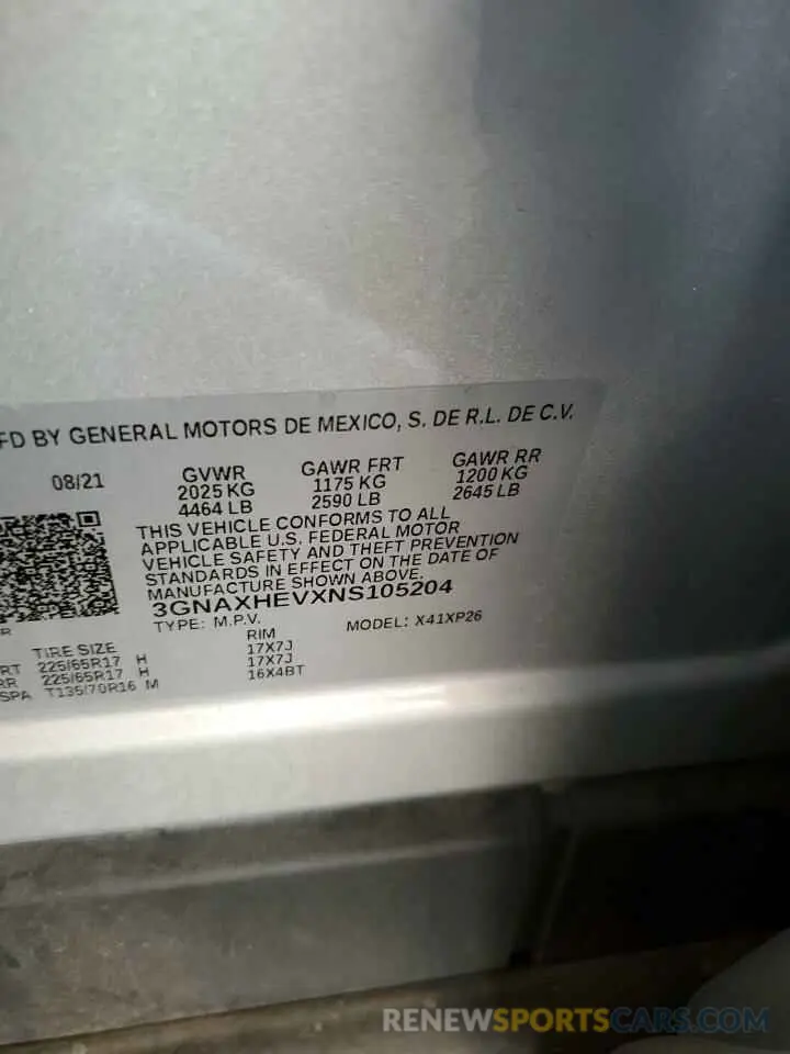 13 fotografías del automóvil dañado 3GNAXHEVXNS105204 CHEVROLET EQUINOX 2022