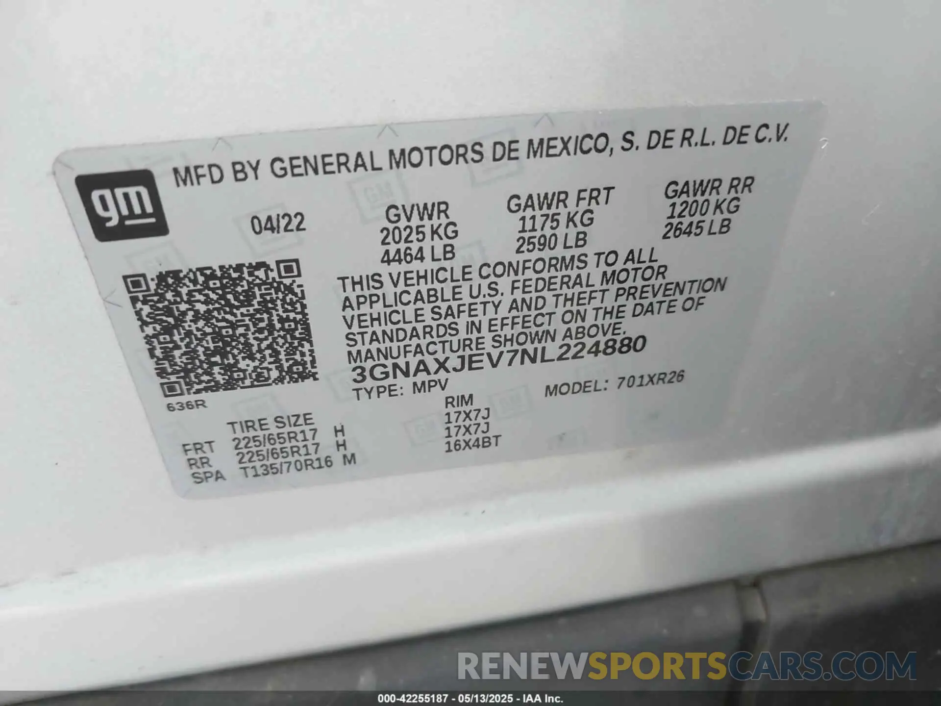9 fotografías del automóvil dañado 3GNAXJEV7NL224880 CHEVROLET EQUINOX 2022