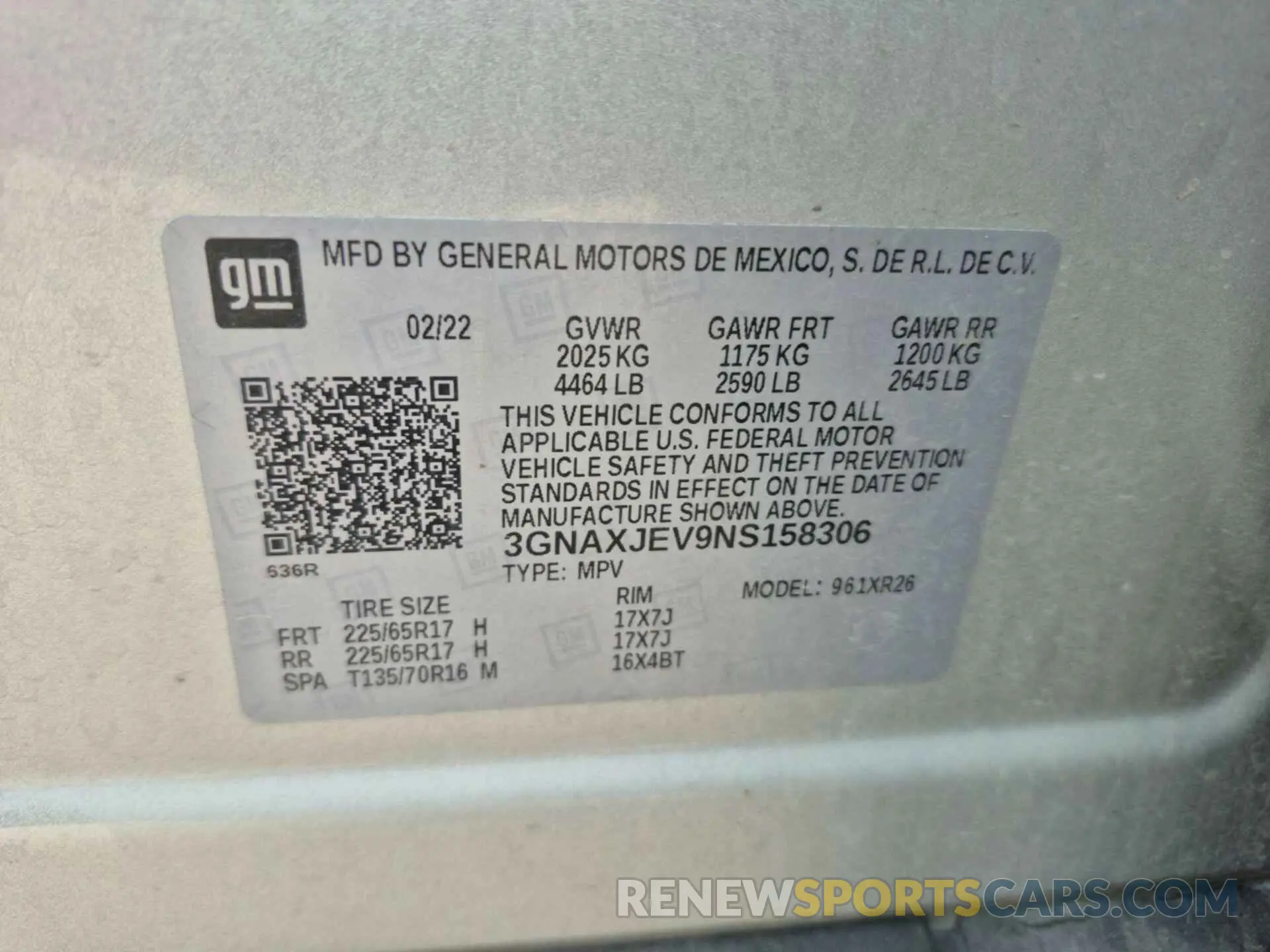 10 fotografías del automóvil dañado 3GNAXJEV9NS158306 CHEVROLET EQUINOX 2022