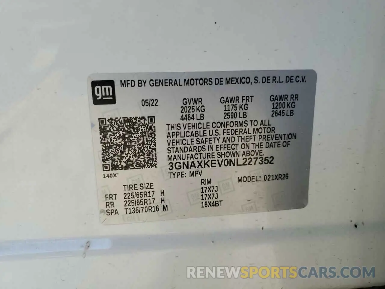 14 fotografías del automóvil dañado 3GNAXKEV0NL227352 CHEVROLET EQUINOX 2022