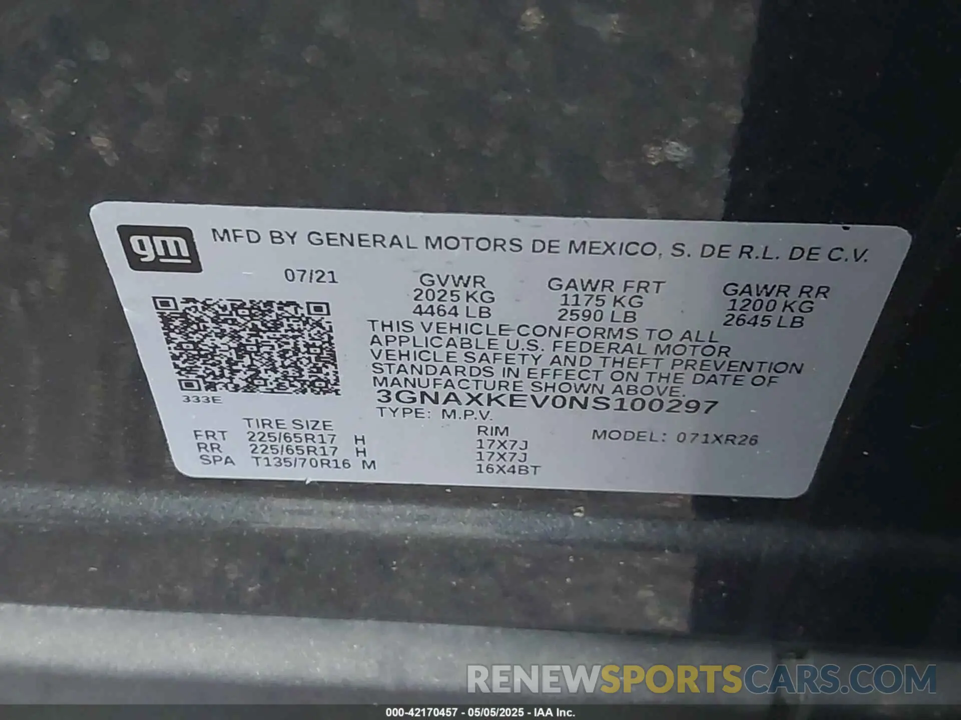 9 fotografías del automóvil dañado 3GNAXKEV0NS100297 CHEVROLET EQUINOX 2022