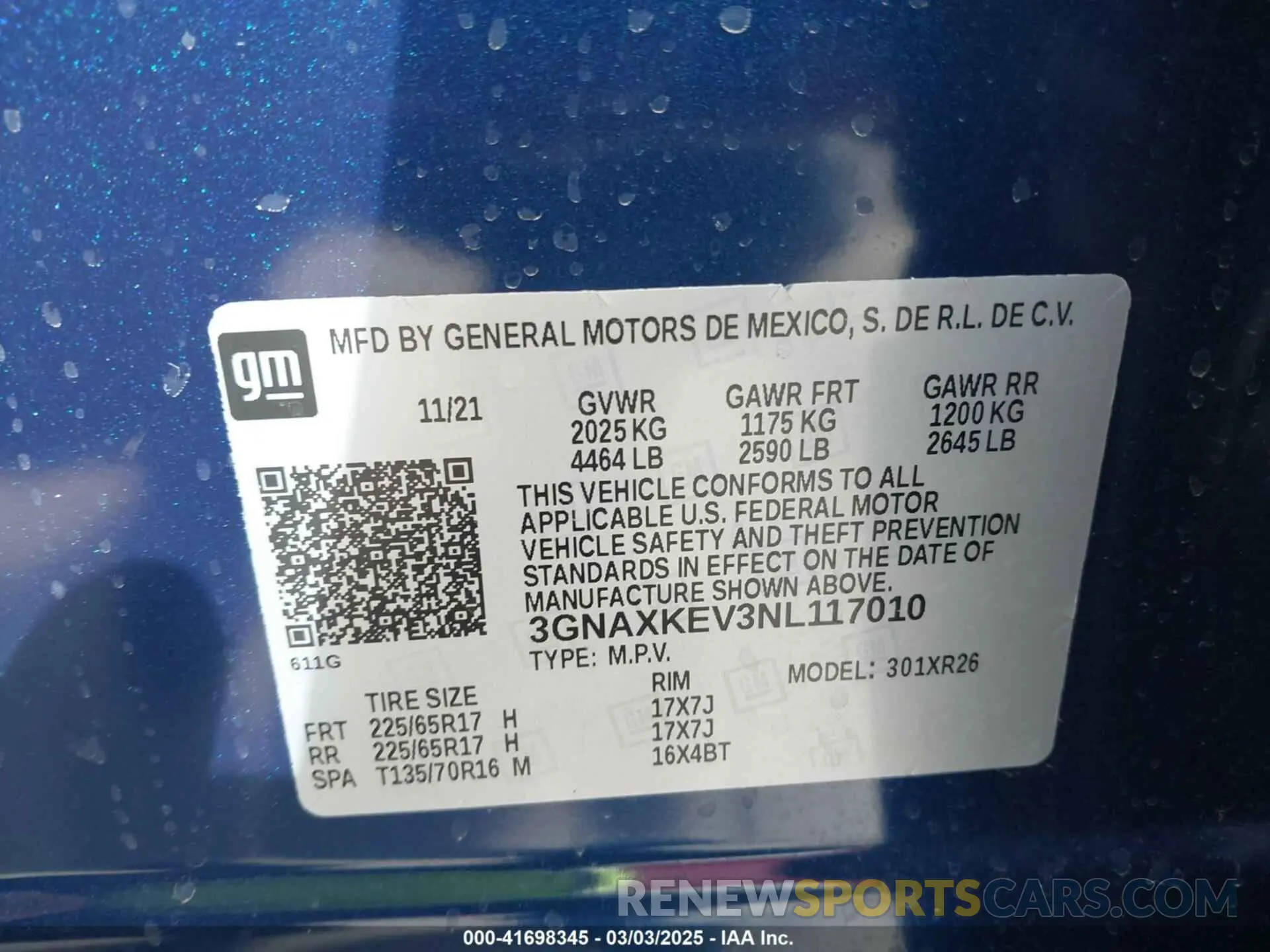 9 fotografías del automóvil dañado 3GNAXKEV3NL117010 CHEVROLET EQUINOX 2022