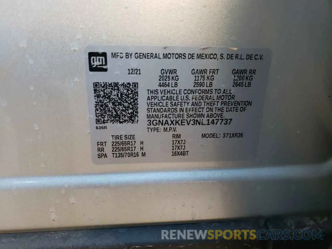 15 fotografías del automóvil dañado 3GNAXKEV3NL147737 CHEVROLET EQUINOX 2022