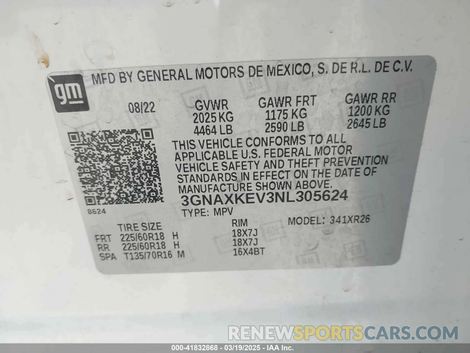 9 fotografías del automóvil dañado 3GNAXKEV3NL305624 CHEVROLET EQUINOX 2022