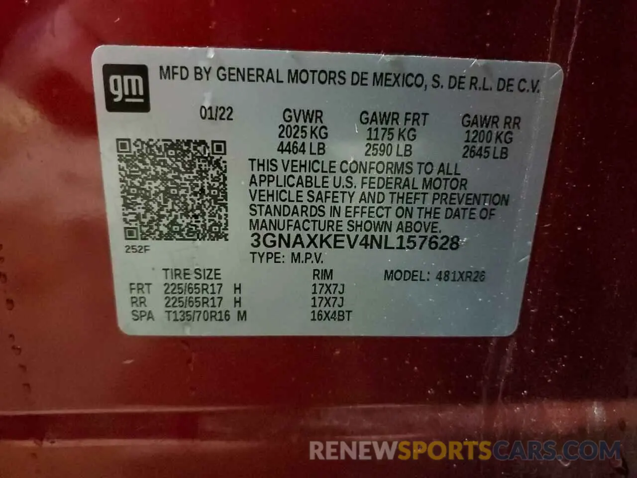 14 fotografías del automóvil dañado 3GNAXKEV4NL157628 CHEVROLET EQUINOX 2022