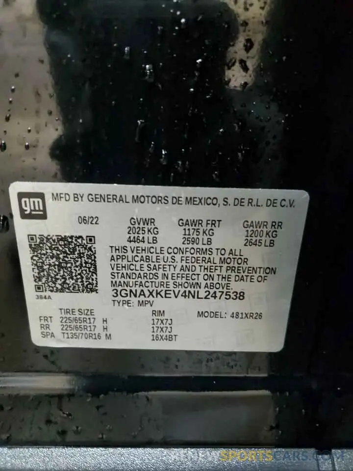 14 fotografías del automóvil dañado 3GNAXKEV4NL247538 CHEVROLET EQUINOX 2022