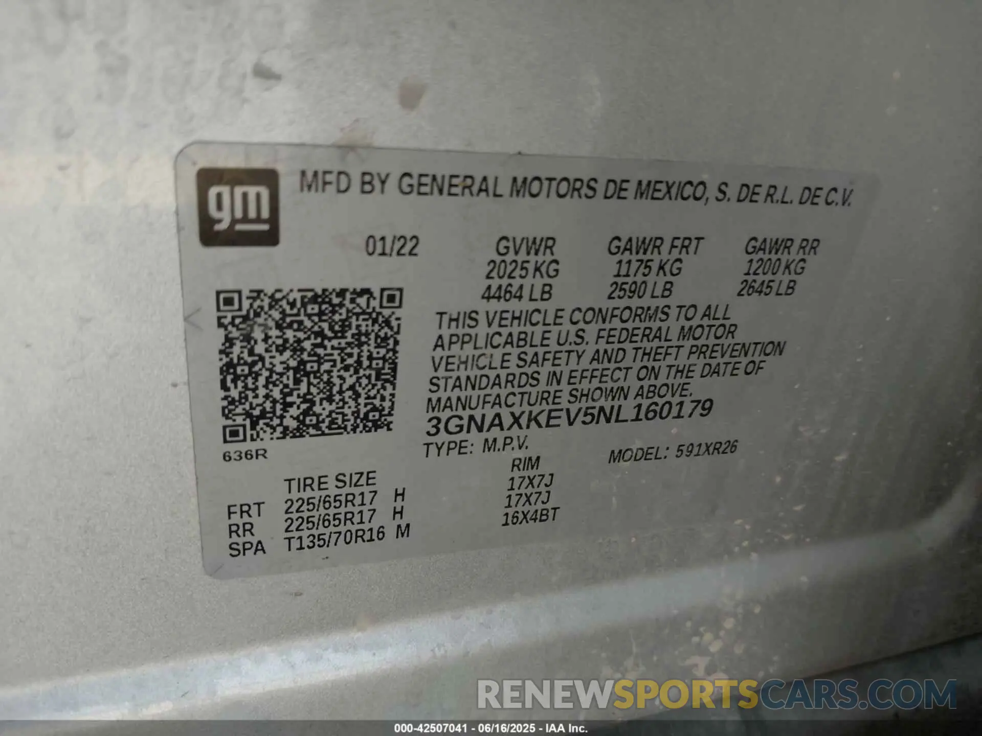 9 fotografías del automóvil dañado 3GNAXKEV5NL160179 CHEVROLET EQUINOX 2022