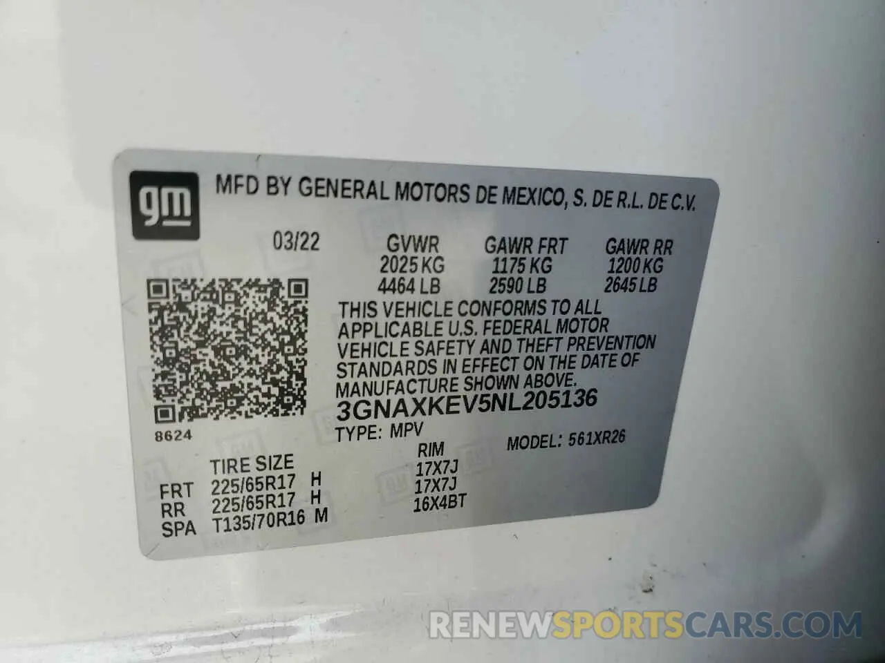 13 fotografías del automóvil dañado 3GNAXKEV5NL205136 CHEVROLET EQUINOX 2022