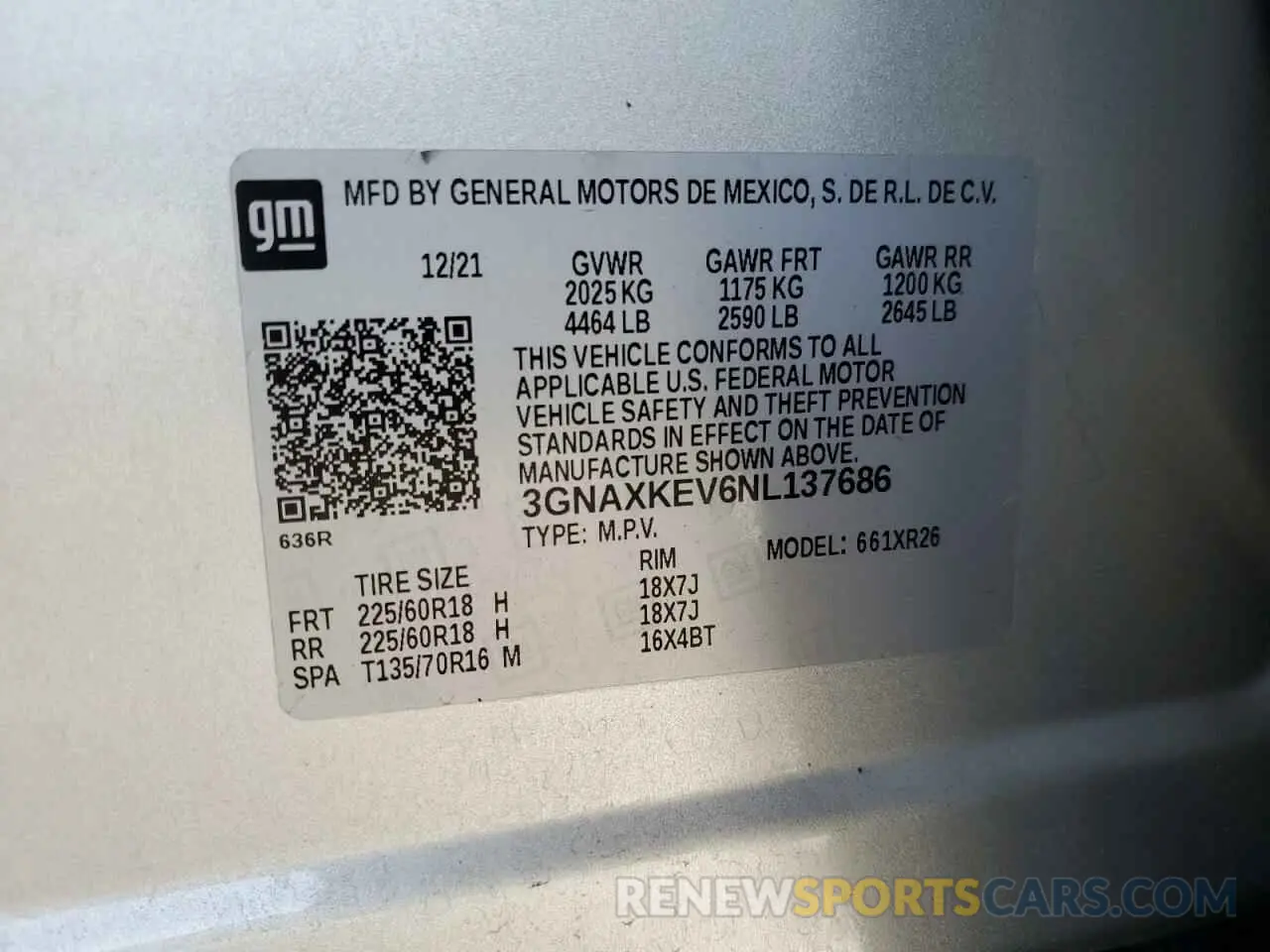 13 fotografías del automóvil dañado 3GNAXKEV6NL137686 CHEVROLET EQUINOX 2022