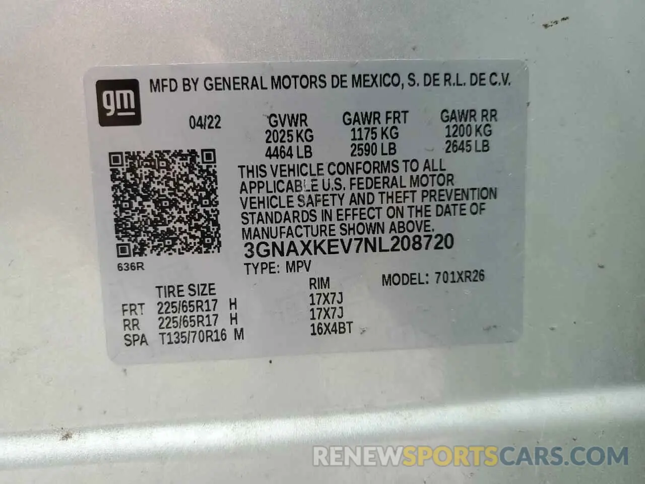 15 fotografías del automóvil dañado 3GNAXKEV7NL208720 CHEVROLET EQUINOX 2022