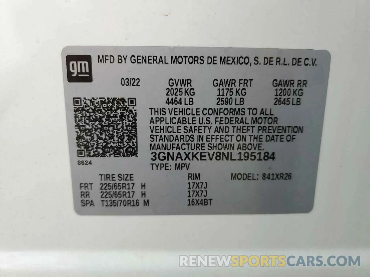 14 fotografías del automóvil dañado 3GNAXKEV8NL195184 CHEVROLET EQUINOX 2022