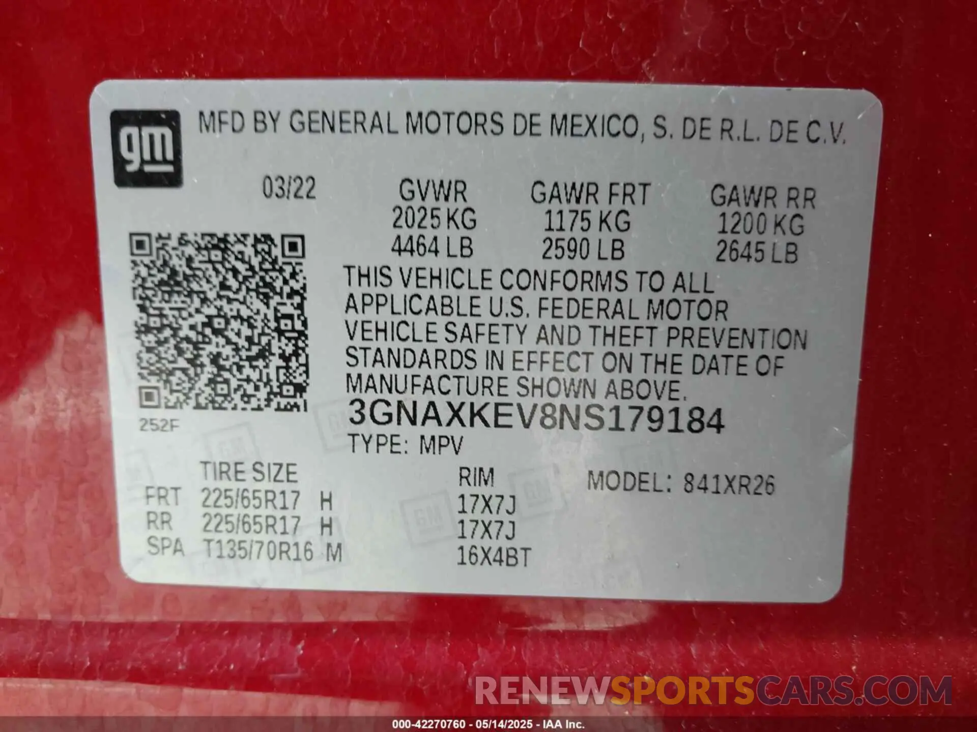9 fotografías del automóvil dañado 3GNAXKEV8NS179184 CHEVROLET EQUINOX 2022