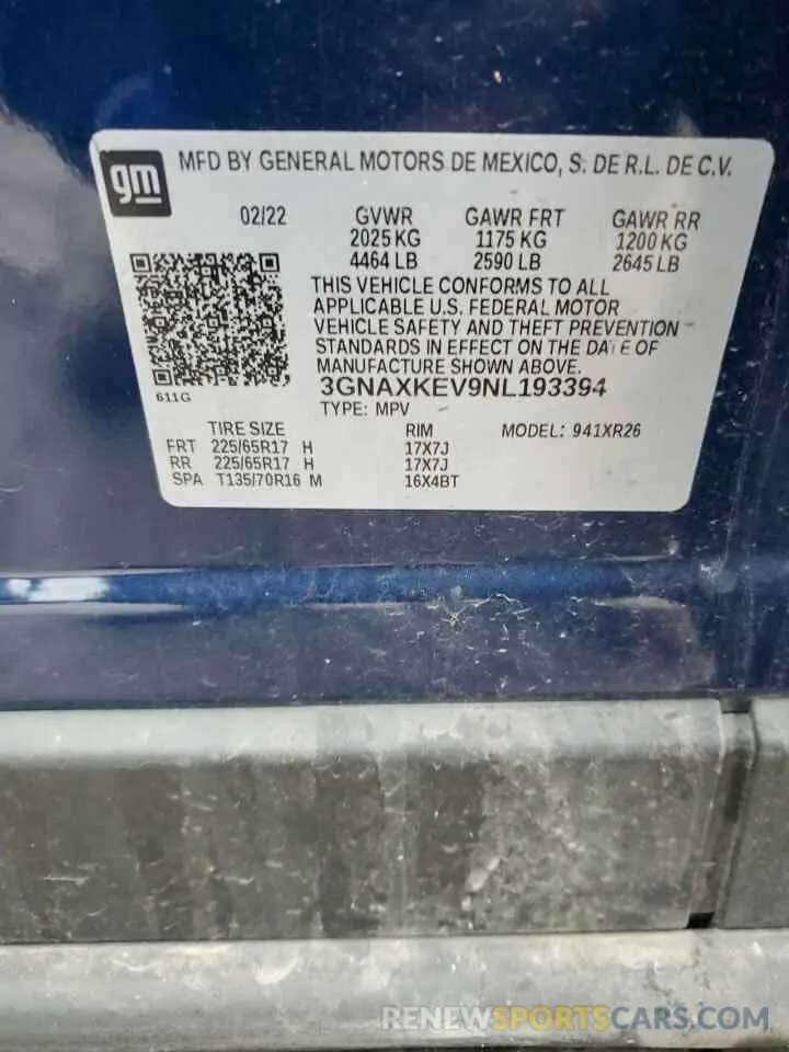 13 fotografías del automóvil dañado 3GNAXKEV9NL193394 CHEVROLET EQUINOX 2022