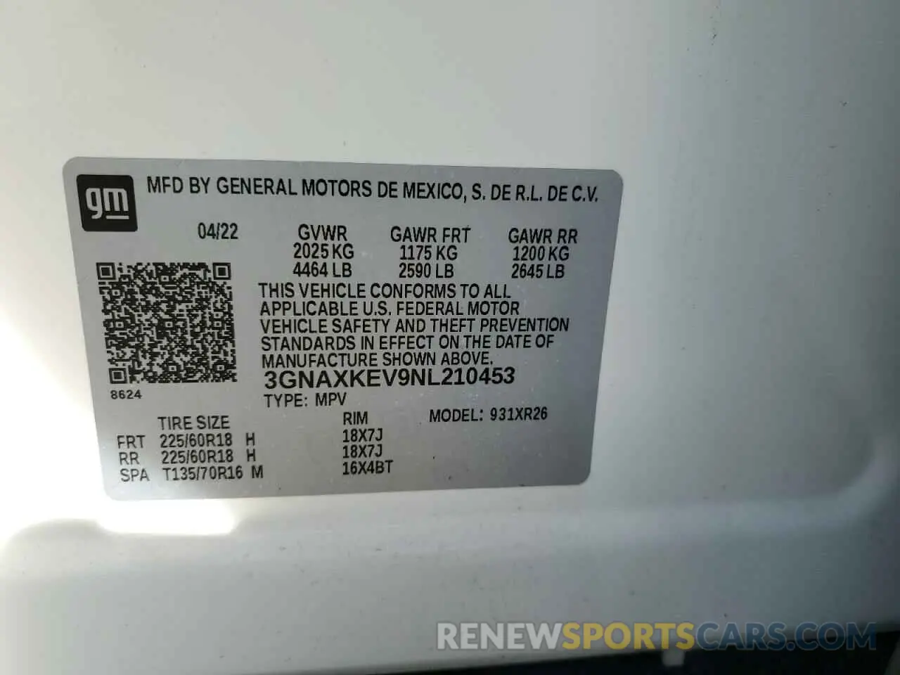 14 fotografías del automóvil dañado 3GNAXKEV9NL210453 CHEVROLET EQUINOX 2022