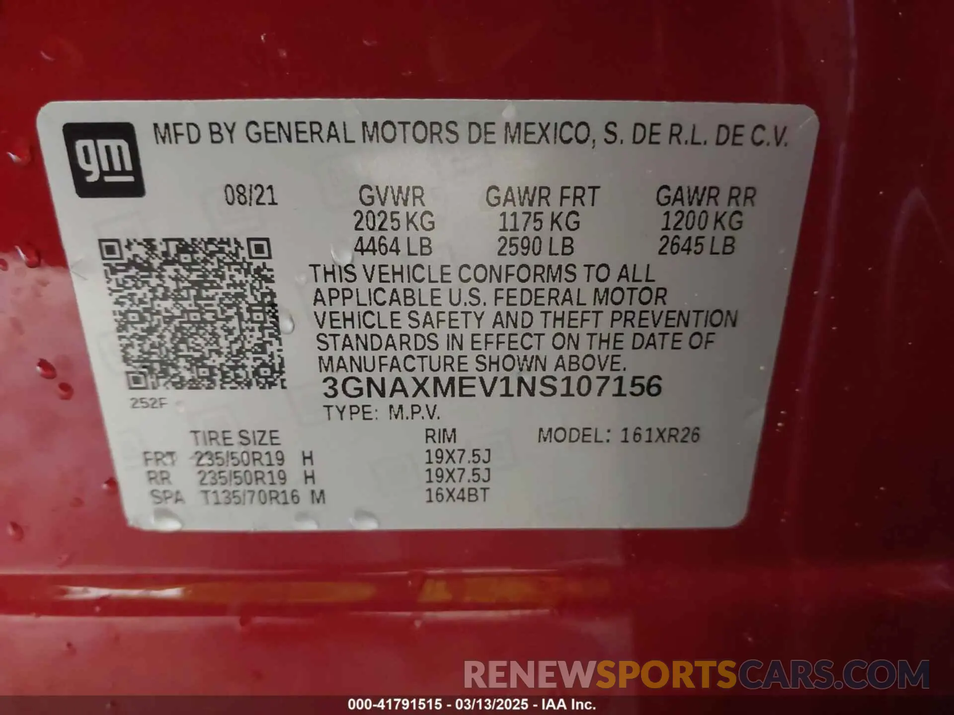9 fotografías del automóvil dañado 3GNAXMEV1NS107156 CHEVROLET EQUINOX 2022