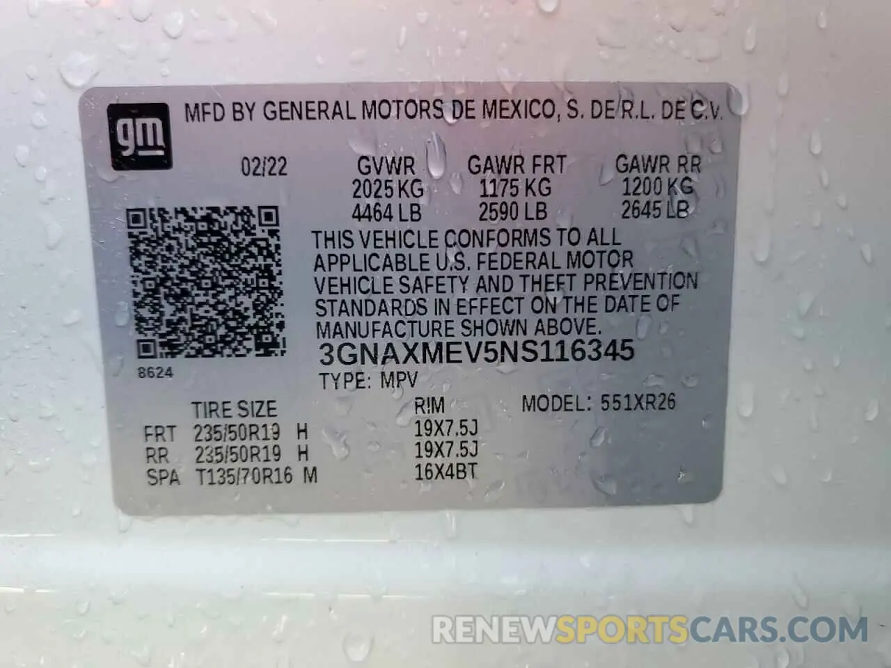 14 fotografías del automóvil dañado 3GNAXMEV5NS116345 CHEVROLET EQUINOX 2022