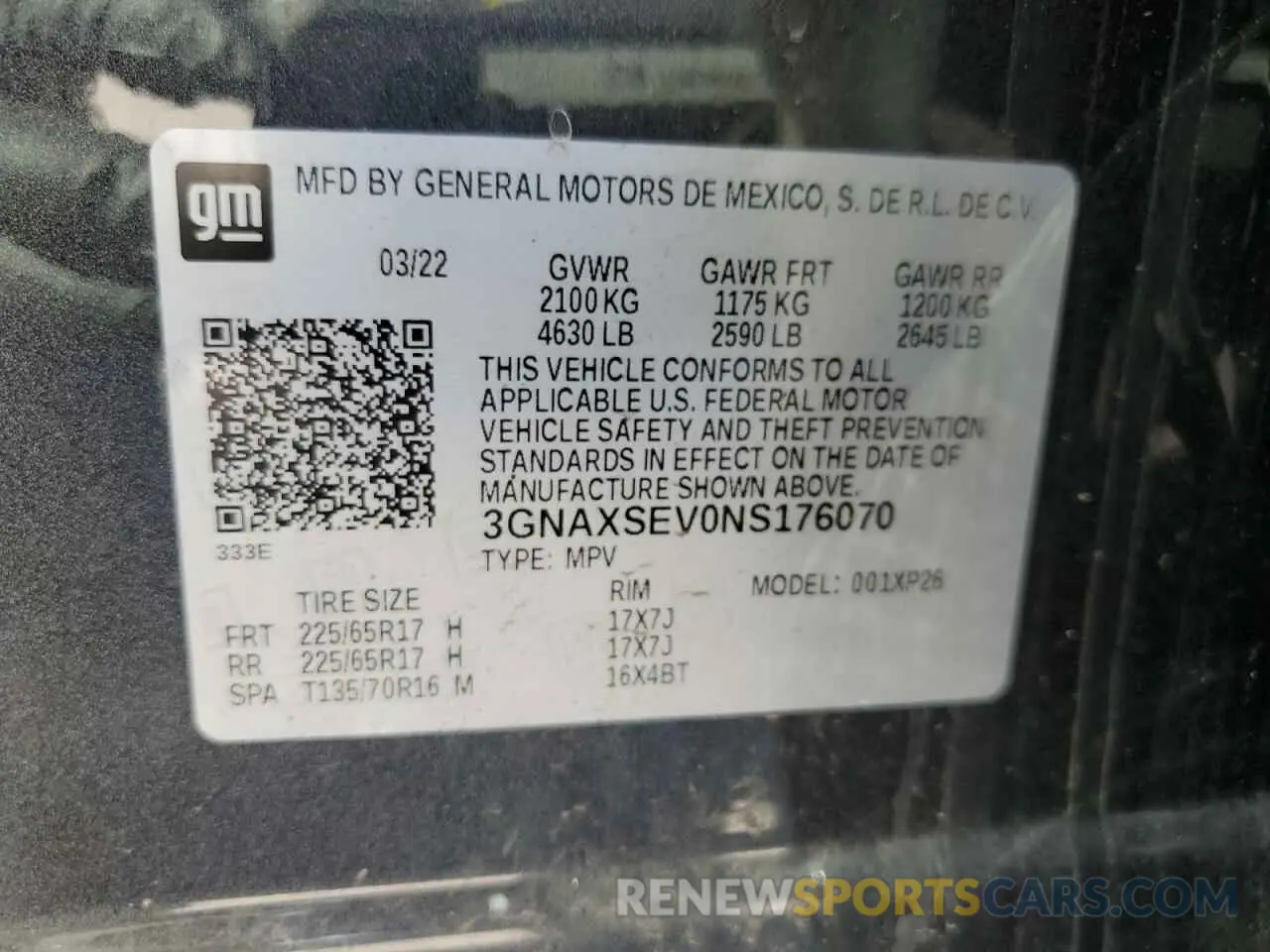13 fotografías del automóvil dañado 3GNAXSEV0NS176070 CHEVROLET EQUINOX 2022