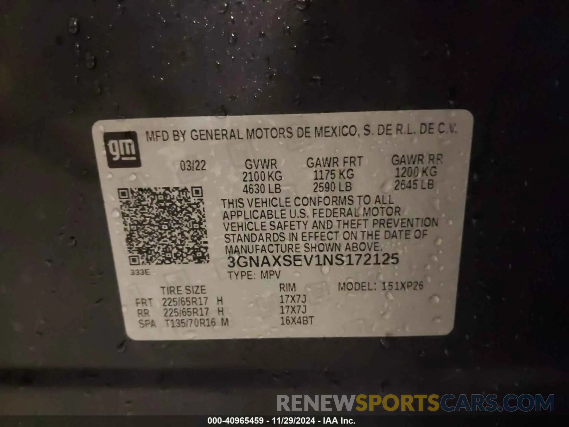9 fotografías del automóvil dañado 3GNAXSEV1NS172125 CHEVROLET EQUINOX 2022