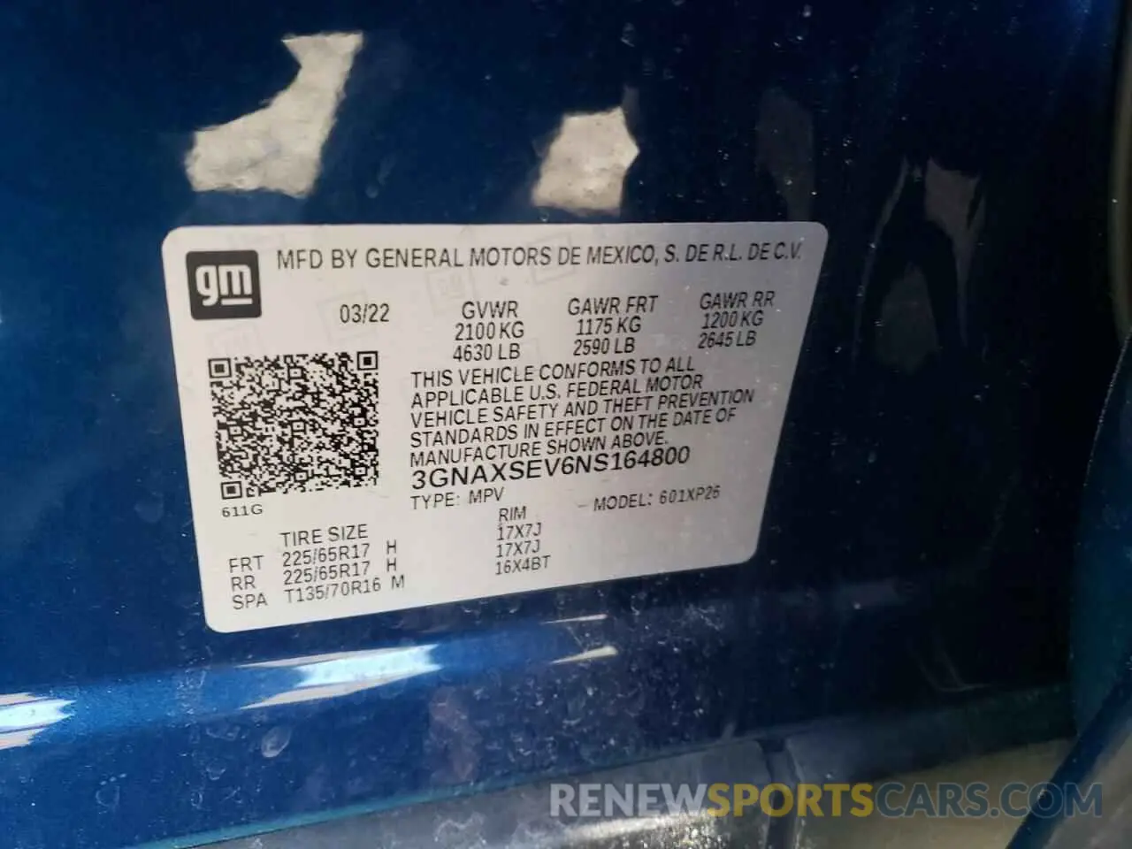 13 fotografías del automóvil dañado 3GNAXSEV6NS164800 CHEVROLET EQUINOX 2022